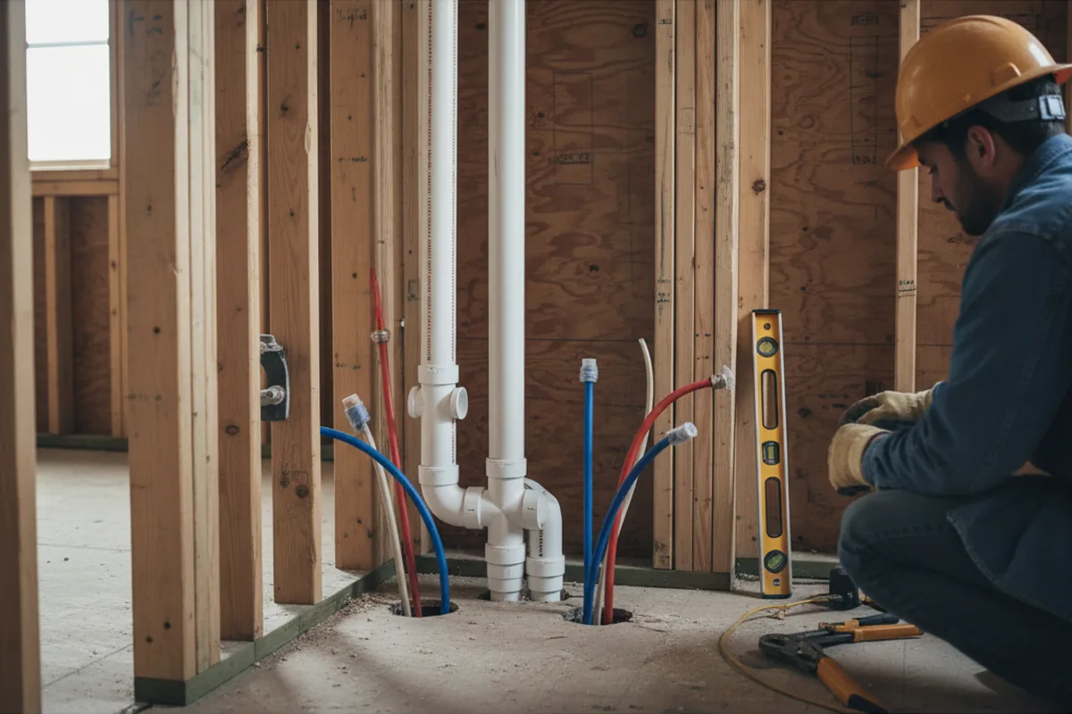 Drain and supply rough-in during Sump Pump Repair in Schwenksville